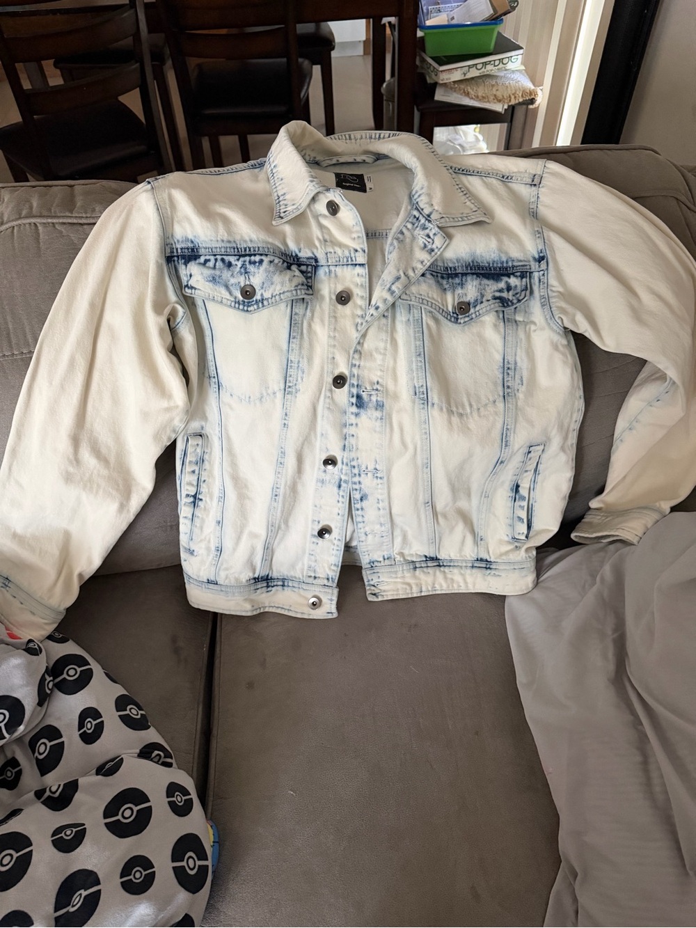 Original Use White Denim Jacket with Blue Acid-Wash Detail